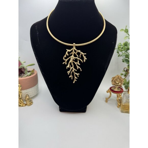 Necklace Choker Coral Leaf  Zara - Choker Collar Statement Gold Open Reef Ocean - Picture 2 of 6